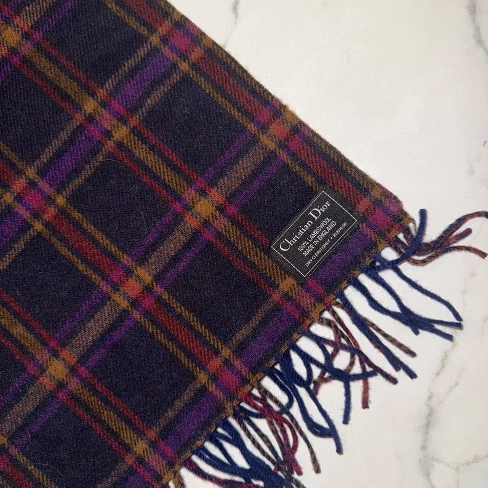 Christian Dior lambswool plaid scarf
